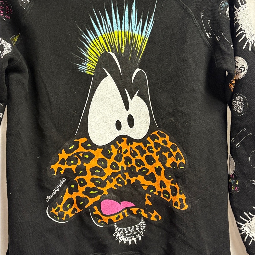 Lauren Moshi Looney Tunes Daffy Duck I'm A Mess I Don't Care Sweatshirt Size XS - Picture 2 of 5